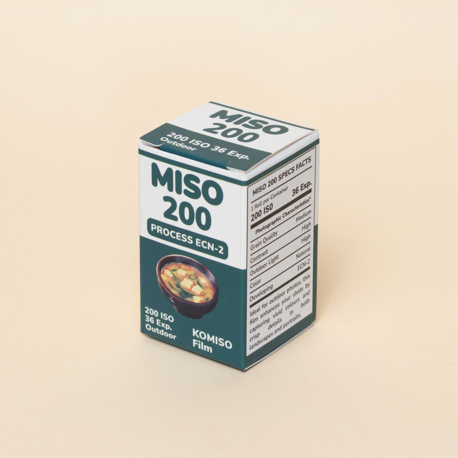 MISO 200 color negative film box with medium grain, 200 ISO, ECN-2 process, 36 exposures, produced by KOMISO Film.