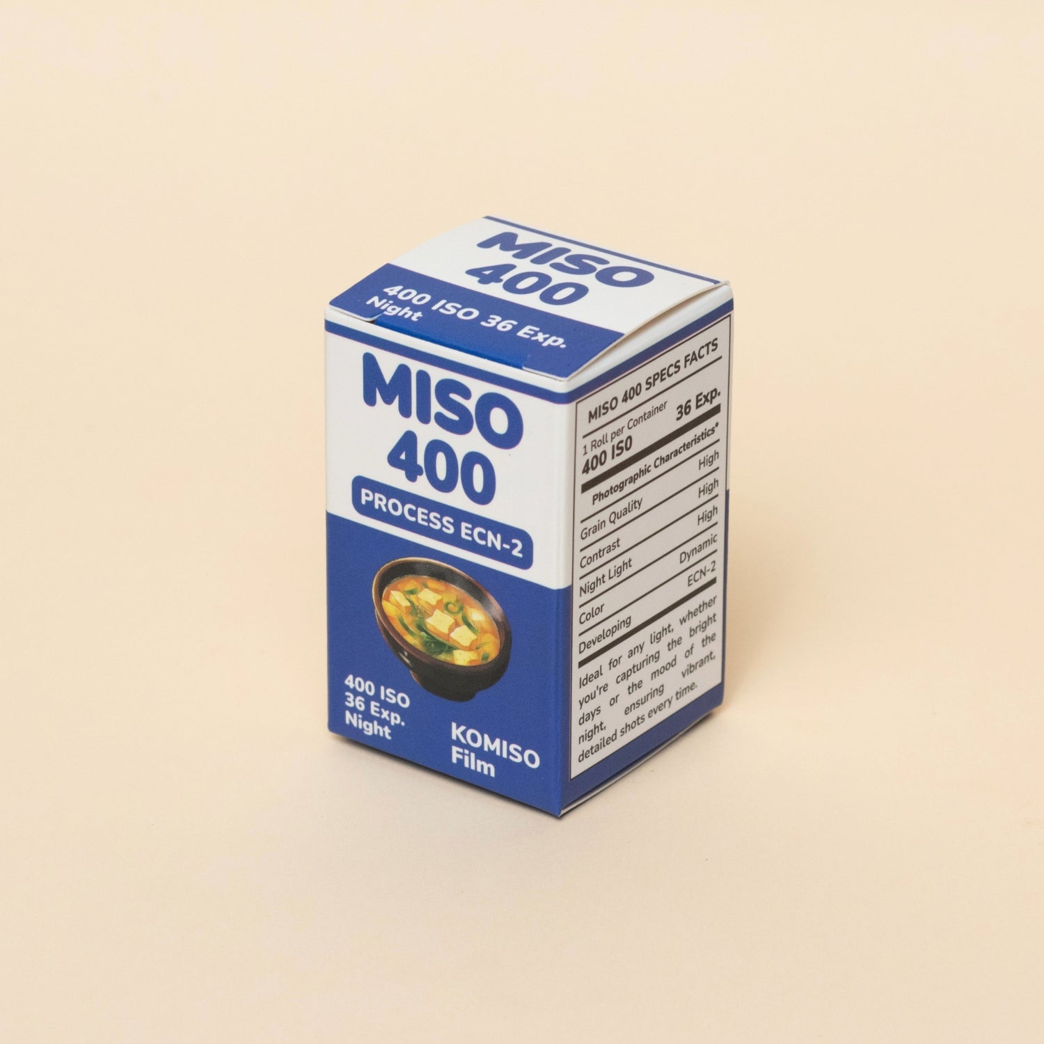 MISO 400 color negative film box with high grain, 400 ISO, ECN-2 process, 36 exposures, produced by KOMISO Film.